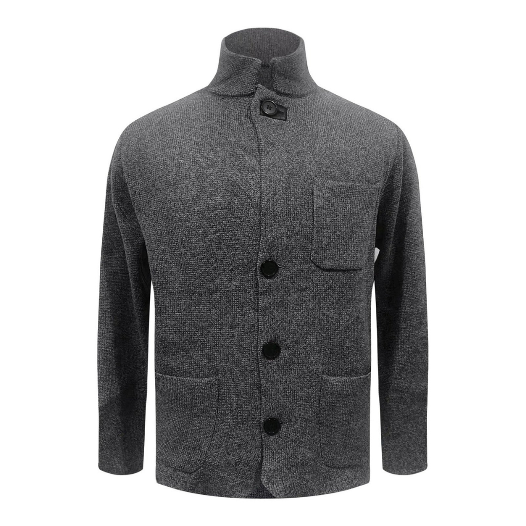 Men's Knit Cardigan with Shawl Collar and Button Front Closure