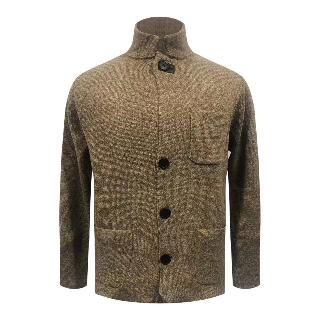 Men's Knit Cardigan with Shawl Collar and Button Front Closure