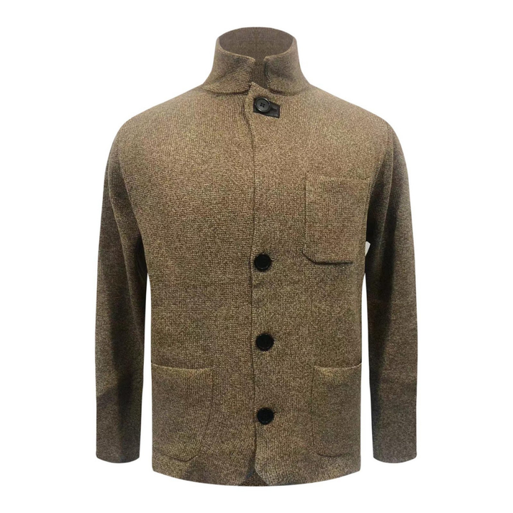 Men's Knit Cardigan with Shawl Collar and Button Front Closure