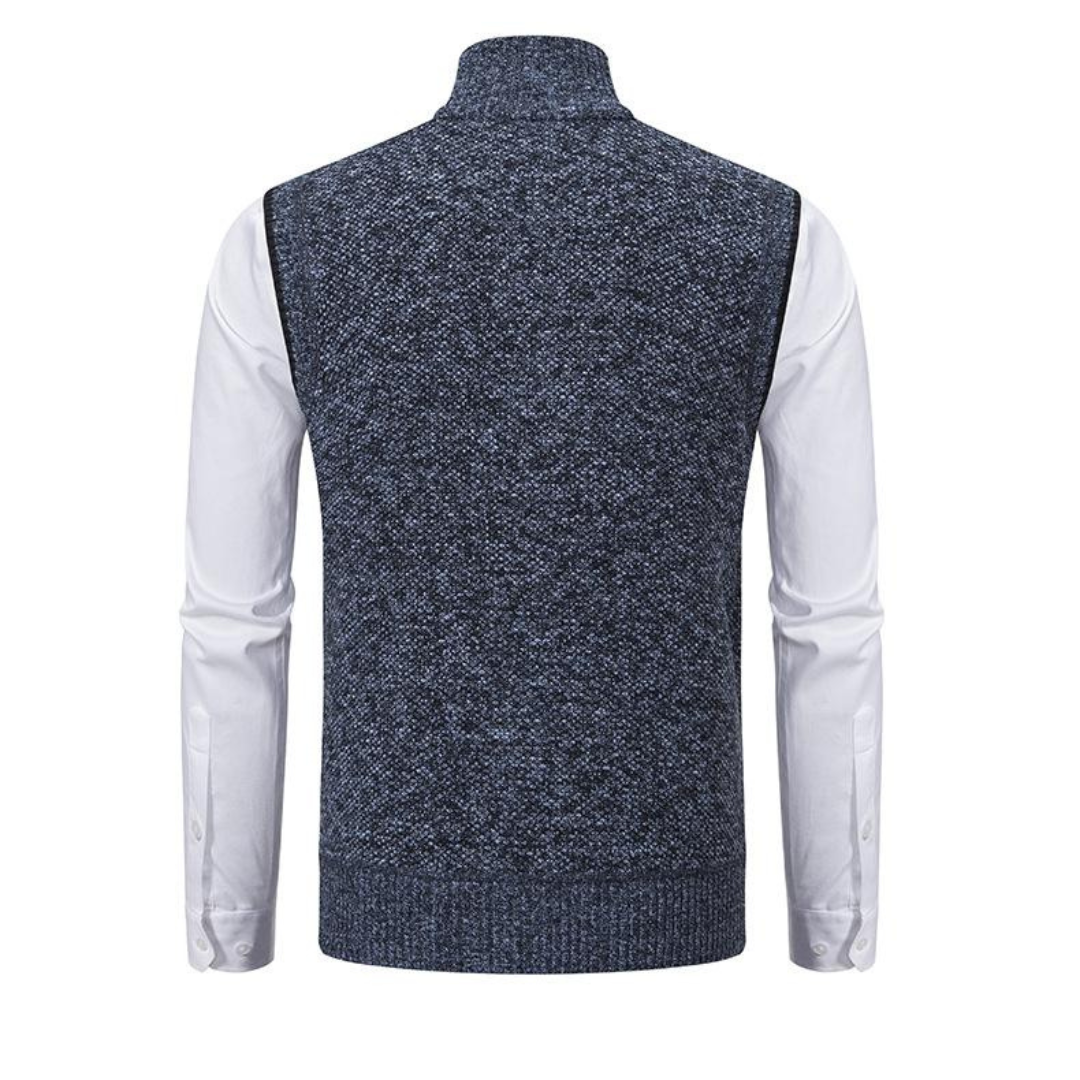 Men's Knit Vest with Stand Collar and Zip Front Closure