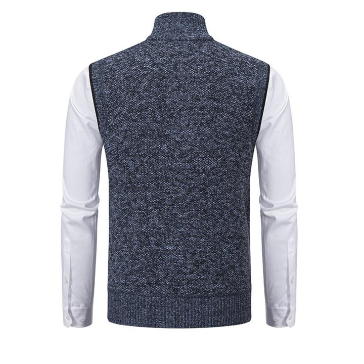 Men's Knit Vest with Stand Collar and Zip Front Closure