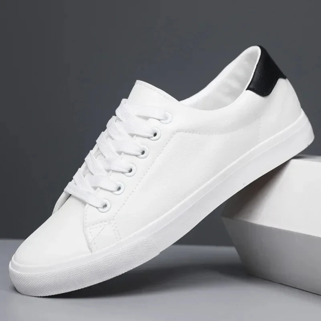 Men's Lace Up Sneakers with White Rubber Sole and Low Top Design