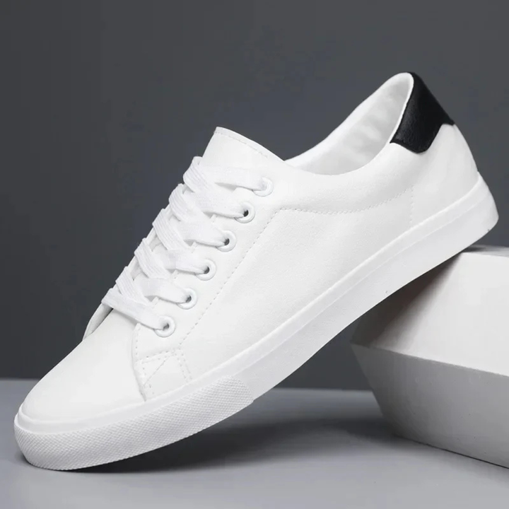 Men's Lace Up Sneakers with White Rubber Sole and Low Top Design