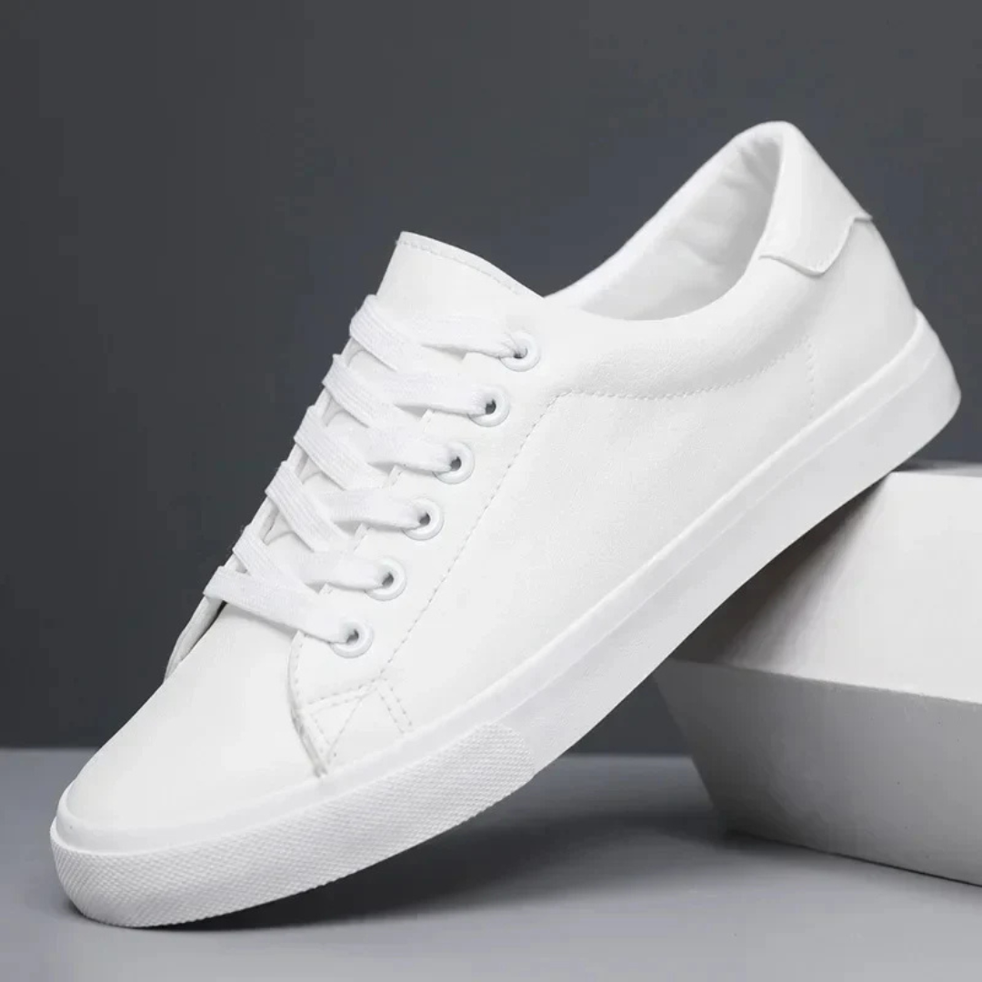 Men's Lace Up Sneakers with White Rubber Sole and Low Top Design