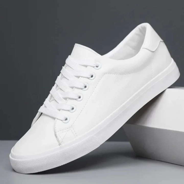 Men's Lace Up Sneakers with White Rubber Sole and Low Top Design