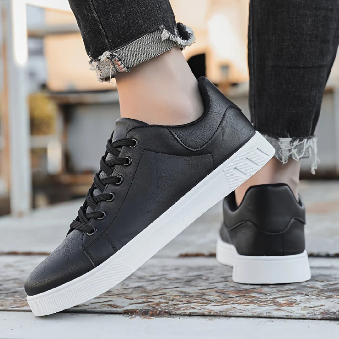 Men's Lace Up Sneakers with White Rubber Sole and Low Top Design