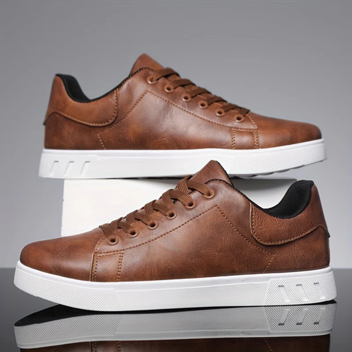 Men's Lace Up Sneakers with White Rubber Sole and Low Top Design