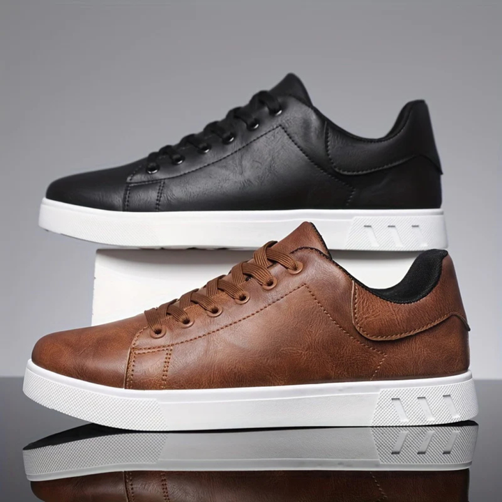 Men's Lace Up Sneakers with White Rubber Sole and Low Top Design