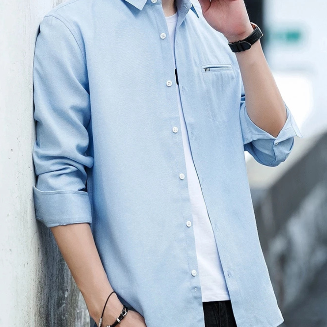 Men's Long Sleeve Button Down Shirt with Spread Collar and Chest Pocket