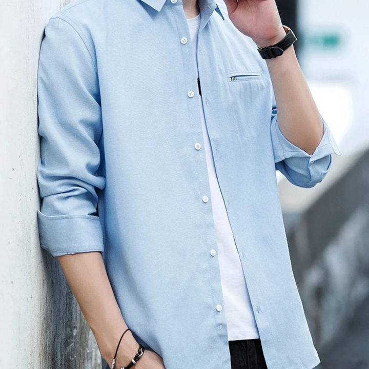 Men's Long Sleeve Button Down Shirt with Spread Collar and Chest Pocket
