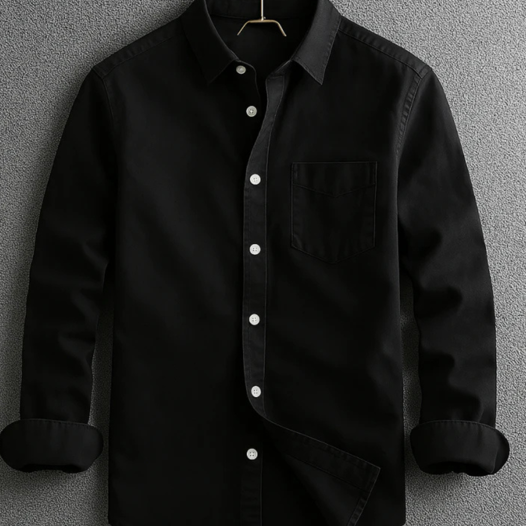Men's Long Sleeve Button Down Shirt with Spread Collar and Chest Pocket