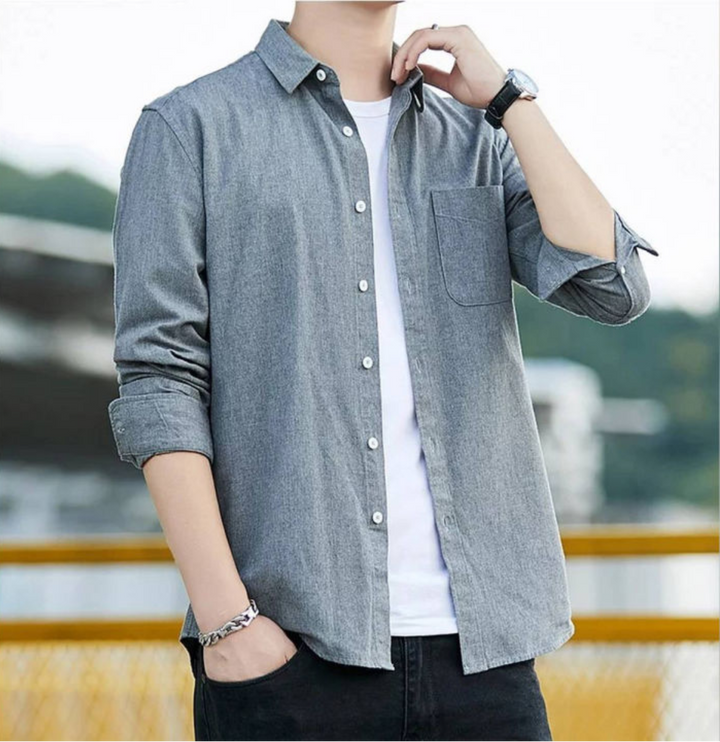 Men's Long Sleeve Button Down Shirt with Spread Collar and Chest Pocket