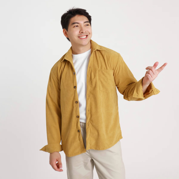 Men's Long Sleeve Button Down Shirt with Spread Collar and Chest Pocket