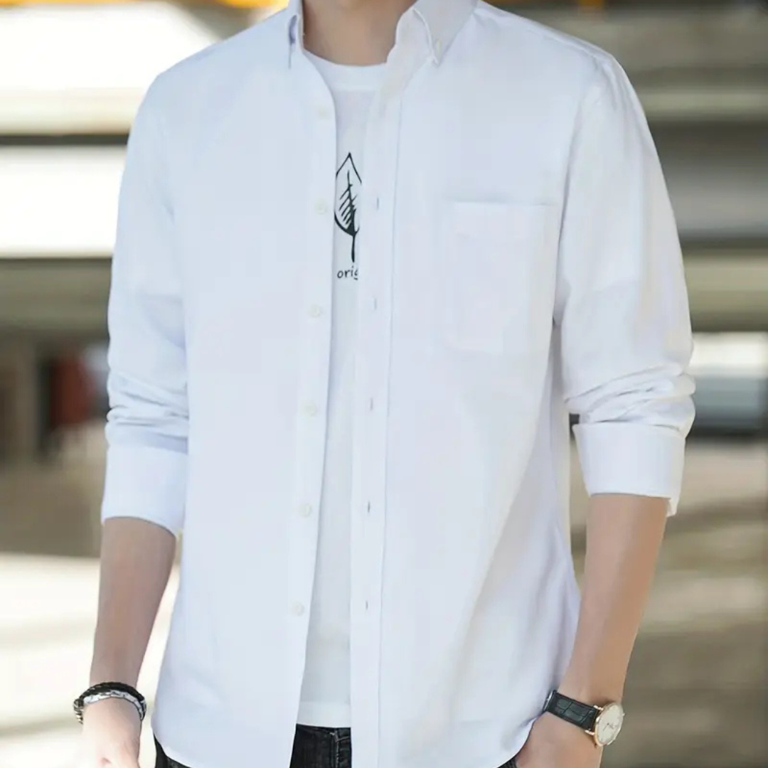 Men's Long Sleeve Button Down Shirt with Spread Collar and Chest Pocket