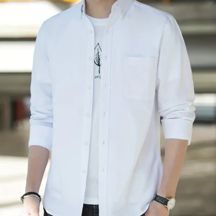 Men's Long Sleeve Button Down Shirt with Spread Collar and Chest Pocket