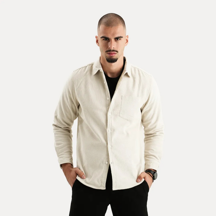 Men's Long Sleeve Corduroy Shirt with Button Front and Chest Pocket
