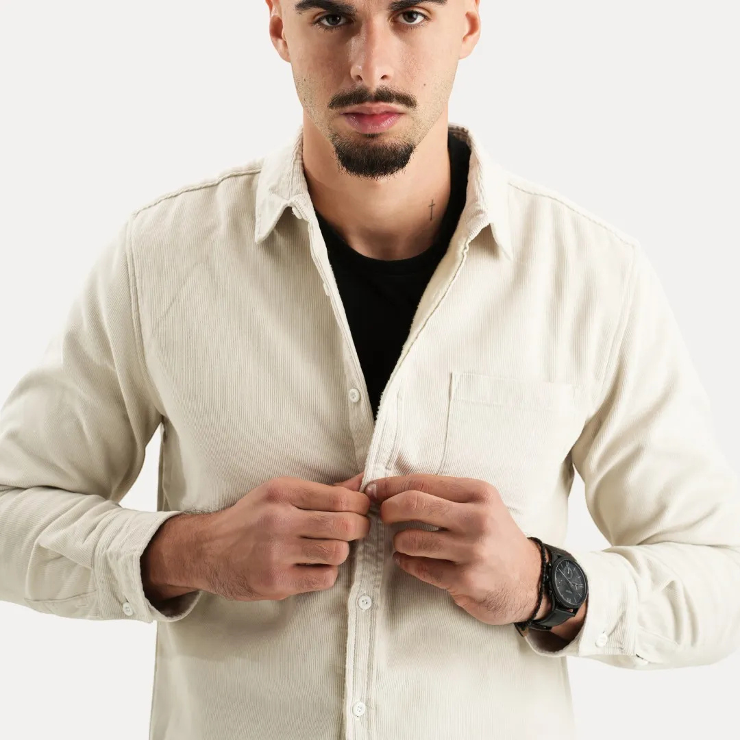 Men's Long Sleeve Corduroy Shirt with Button Front and Chest Pocket