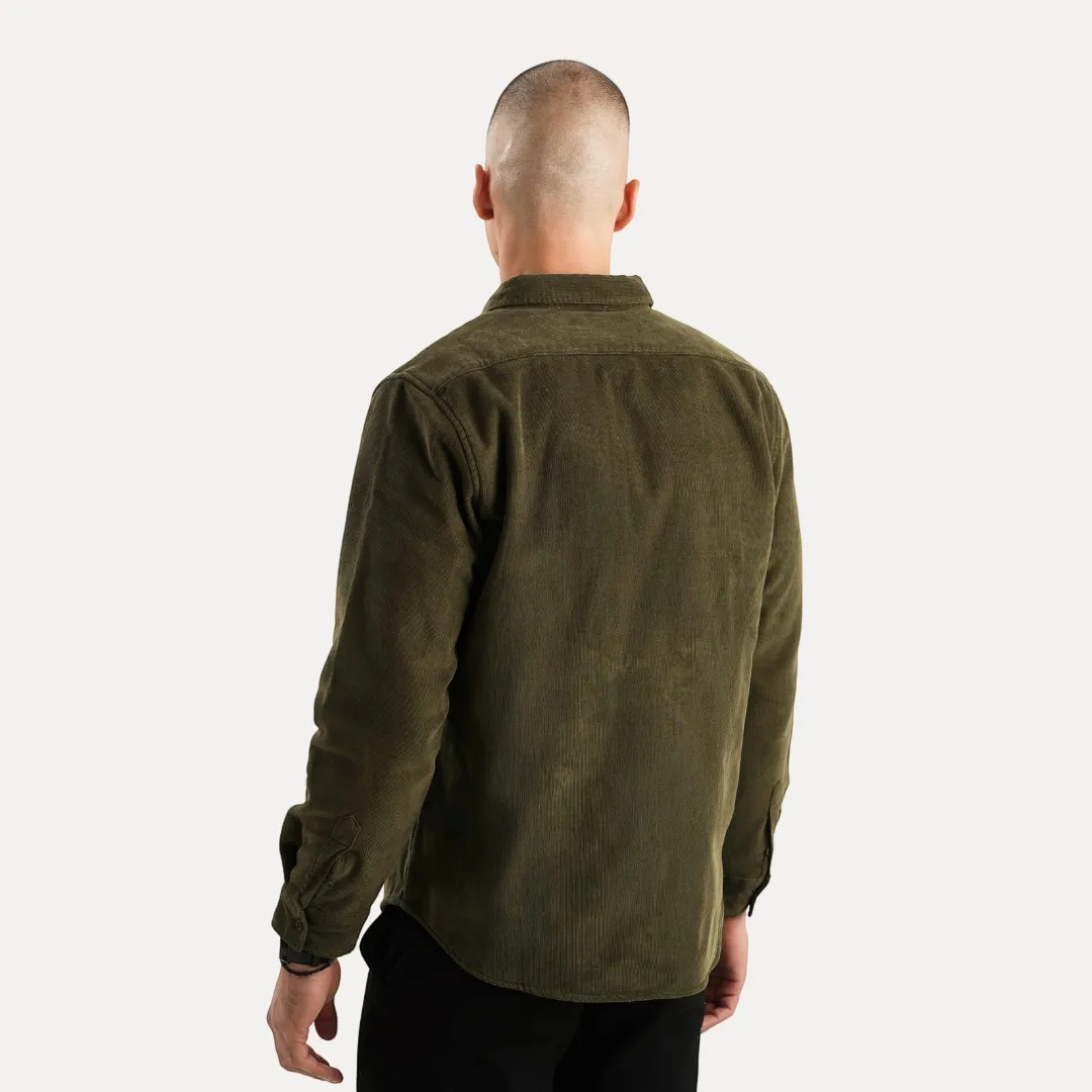 Men's Long Sleeve Corduroy Shirt with Button Front and Chest Pocket