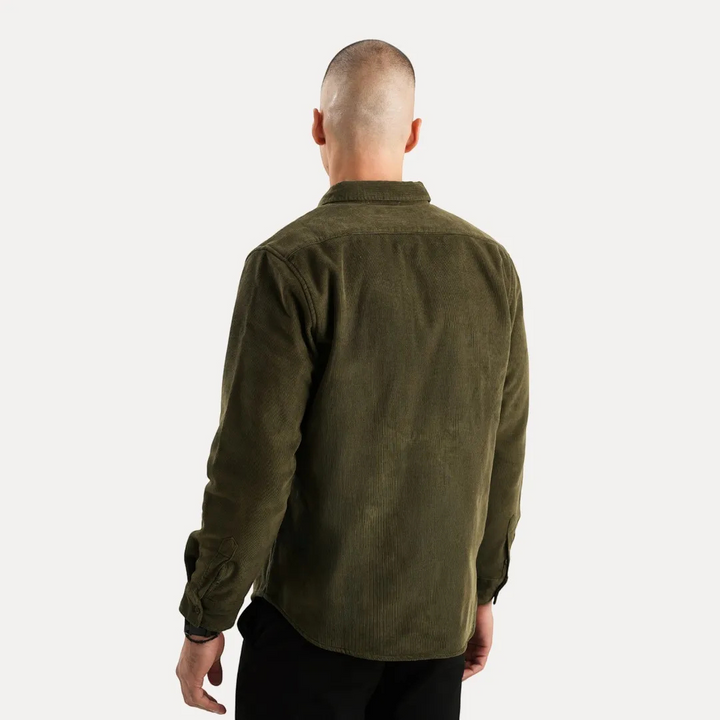 Men's Long Sleeve Corduroy Shirt with Button Front and Chest Pocket