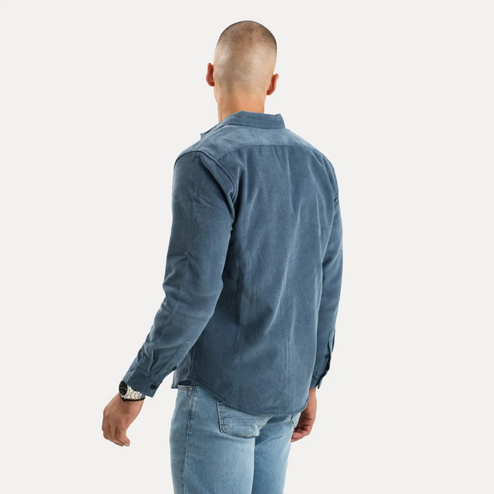 Men's Long Sleeve Corduroy Shirt with Button Front and Chest Pocket