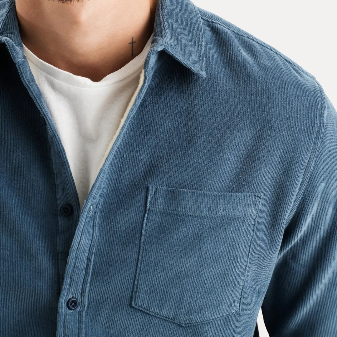 Men's Long Sleeve Corduroy Shirt with Button Front and Chest Pocket