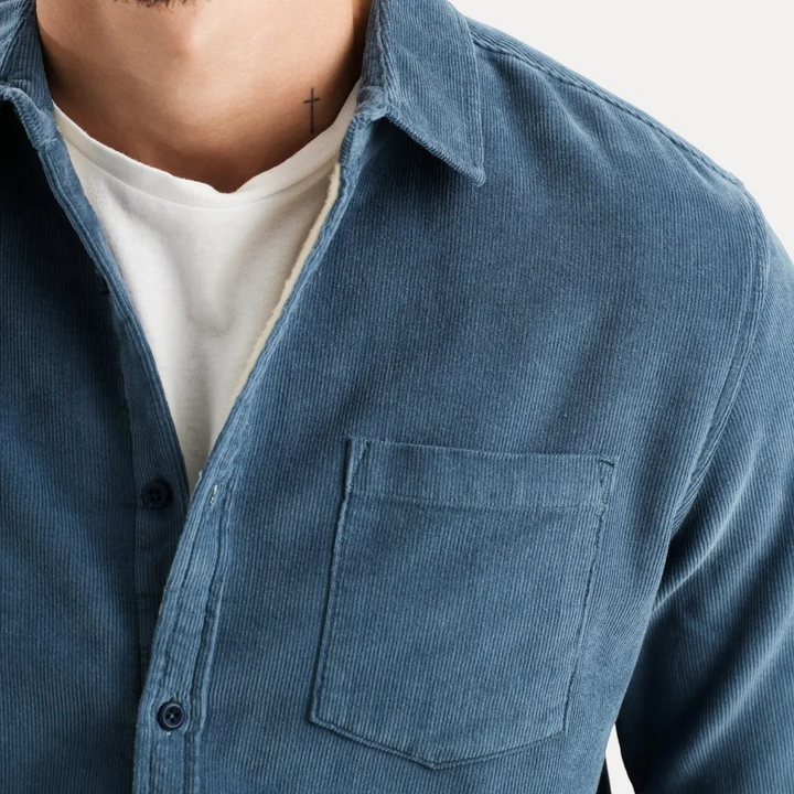 Men's Long Sleeve Corduroy Shirt with Button Front and Chest Pocket