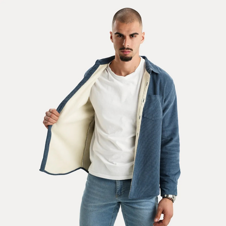 Men's Long Sleeve Corduroy Shirt with Button Front and Chest Pocket