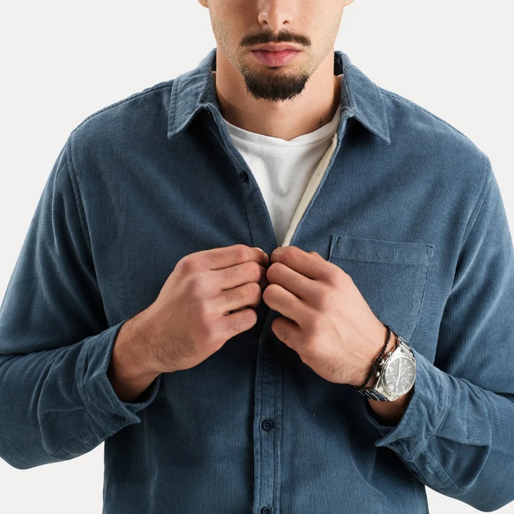 Men's Long Sleeve Corduroy Shirt with Button Front and Chest Pocket