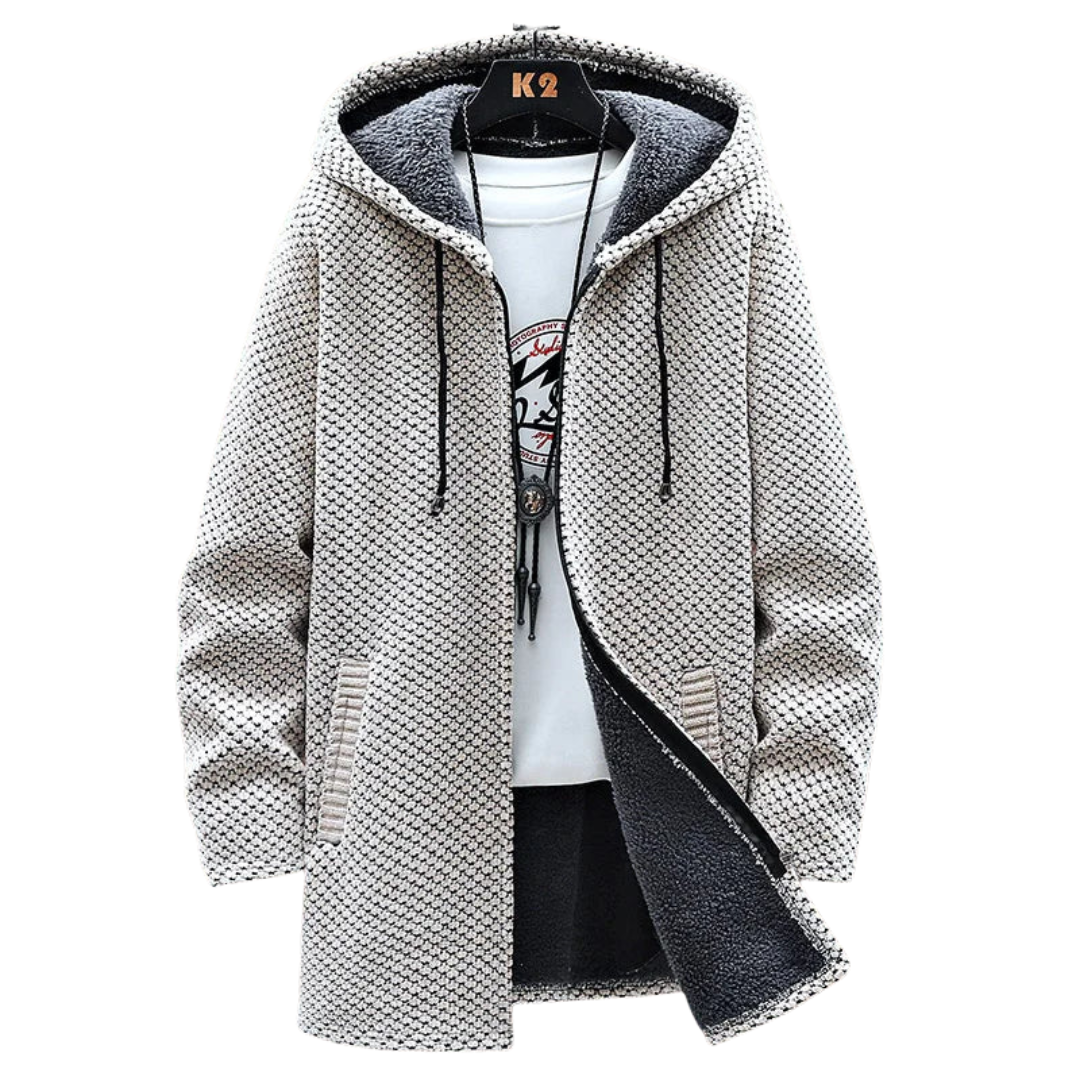 Men's Longline Hooded Cardigan with Zip Front Closure and Fleece Lining