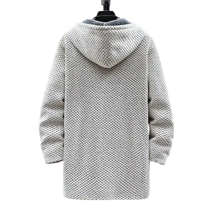 Men's Longline Hooded Cardigan with Zip Front Closure and Fleece Lining