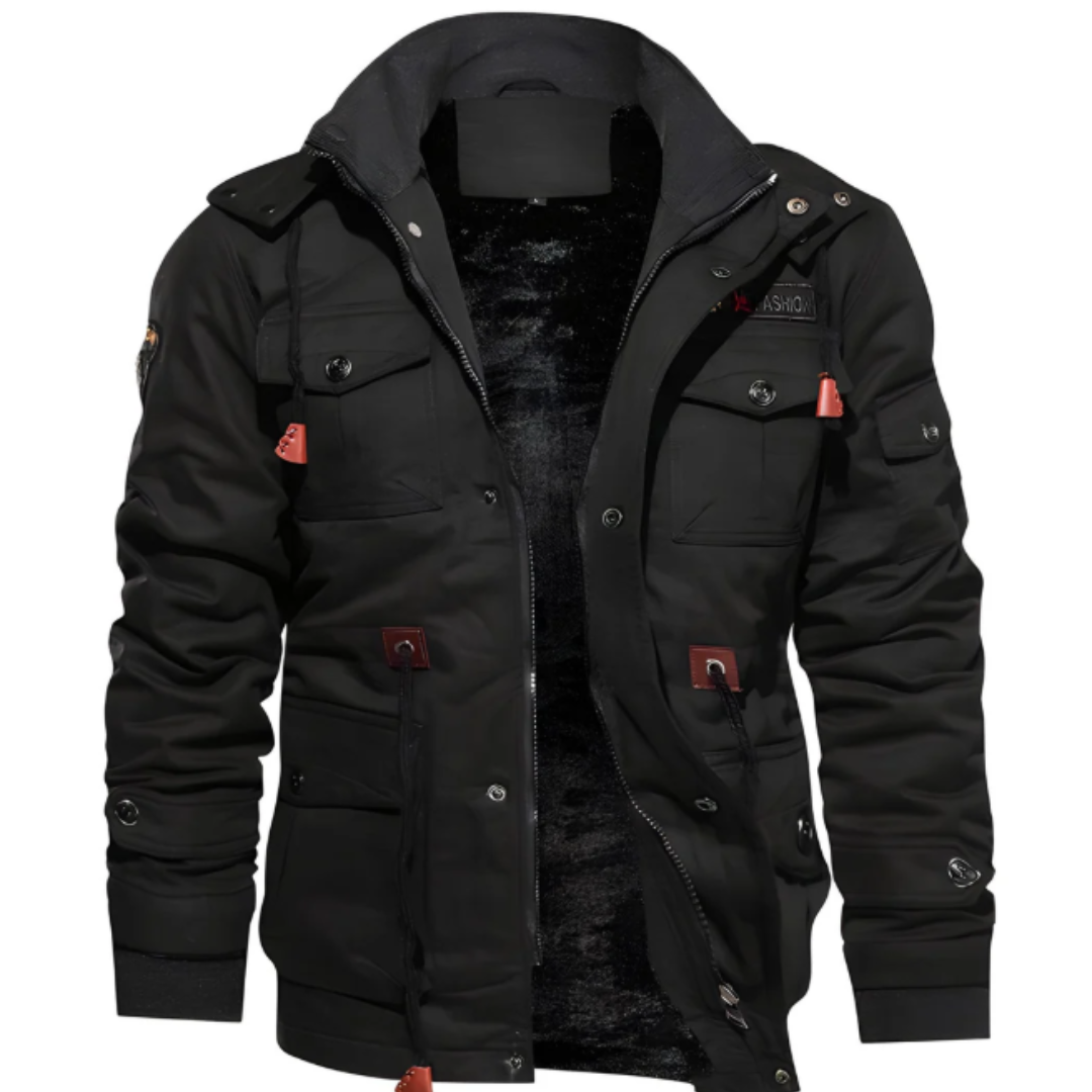 Men's Military Field Jacket with Multiple Cargo Pockets and Stand Collar