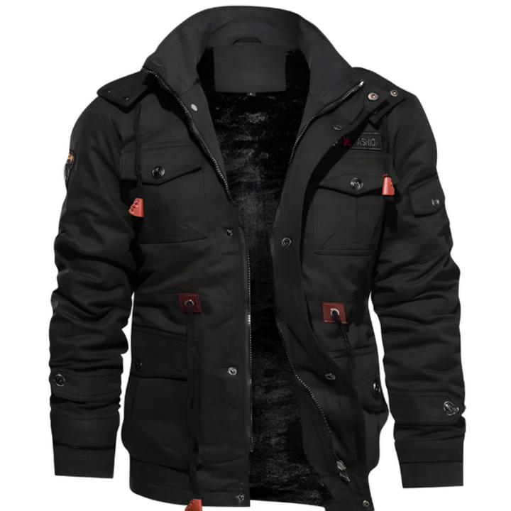 Men's Military Field Jacket with Multiple Cargo Pockets and Stand Collar