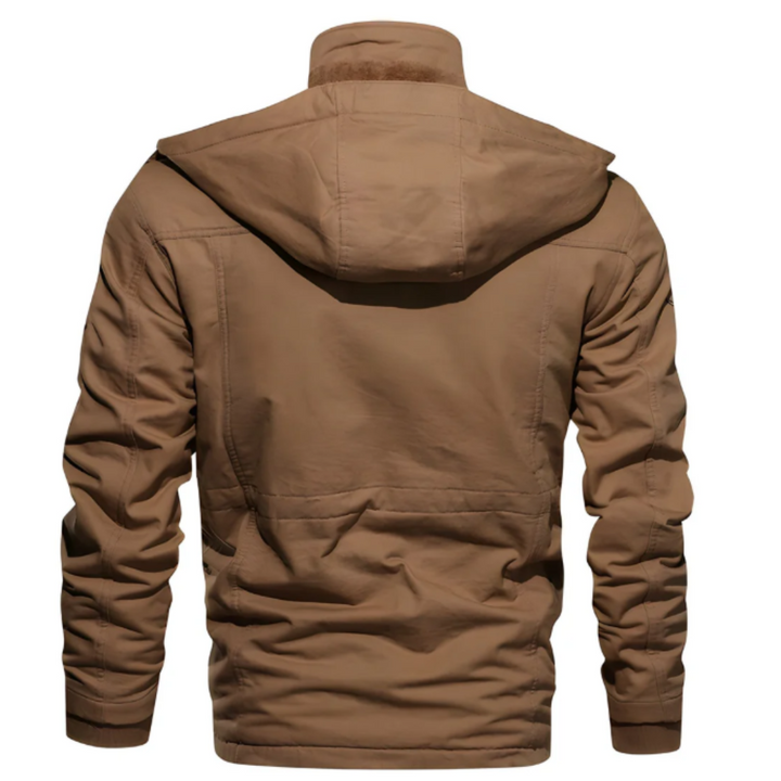 Men's Military Field Jacket with Multiple Cargo Pockets and Stand Collar