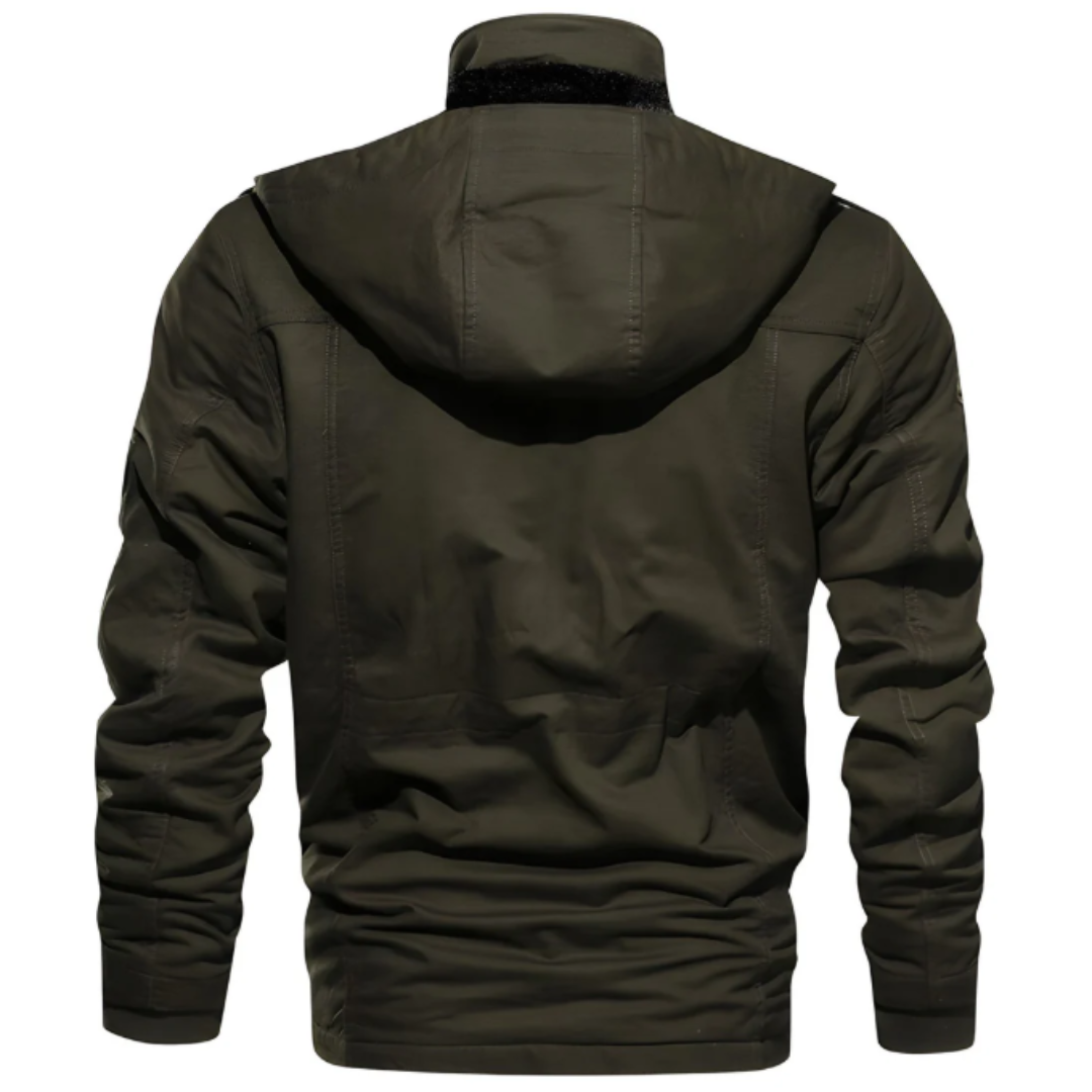 Men's Military Field Jacket with Multiple Cargo Pockets and Stand Collar