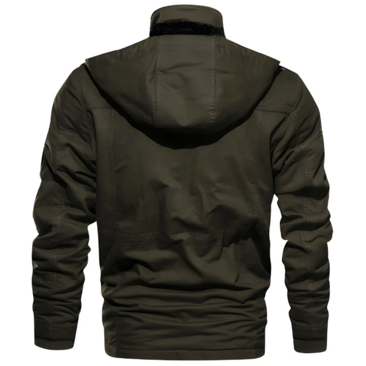 Men's Military Field Jacket with Multiple Cargo Pockets and Stand Collar