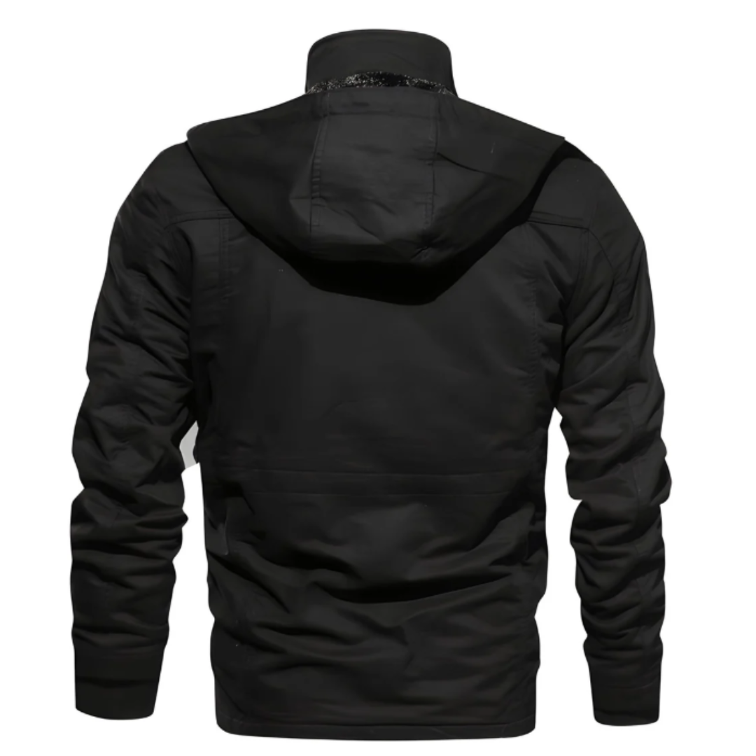 Men's Military Field Jacket with Multiple Cargo Pockets and Stand Collar