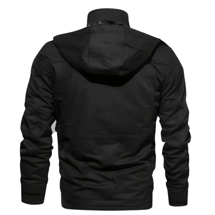 Men's Military Field Jacket with Multiple Cargo Pockets and Stand Collar