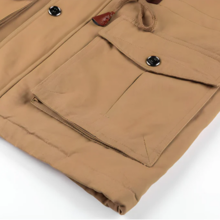 Men's Military Field Jacket with Multiple Cargo Pockets and Stand Collar