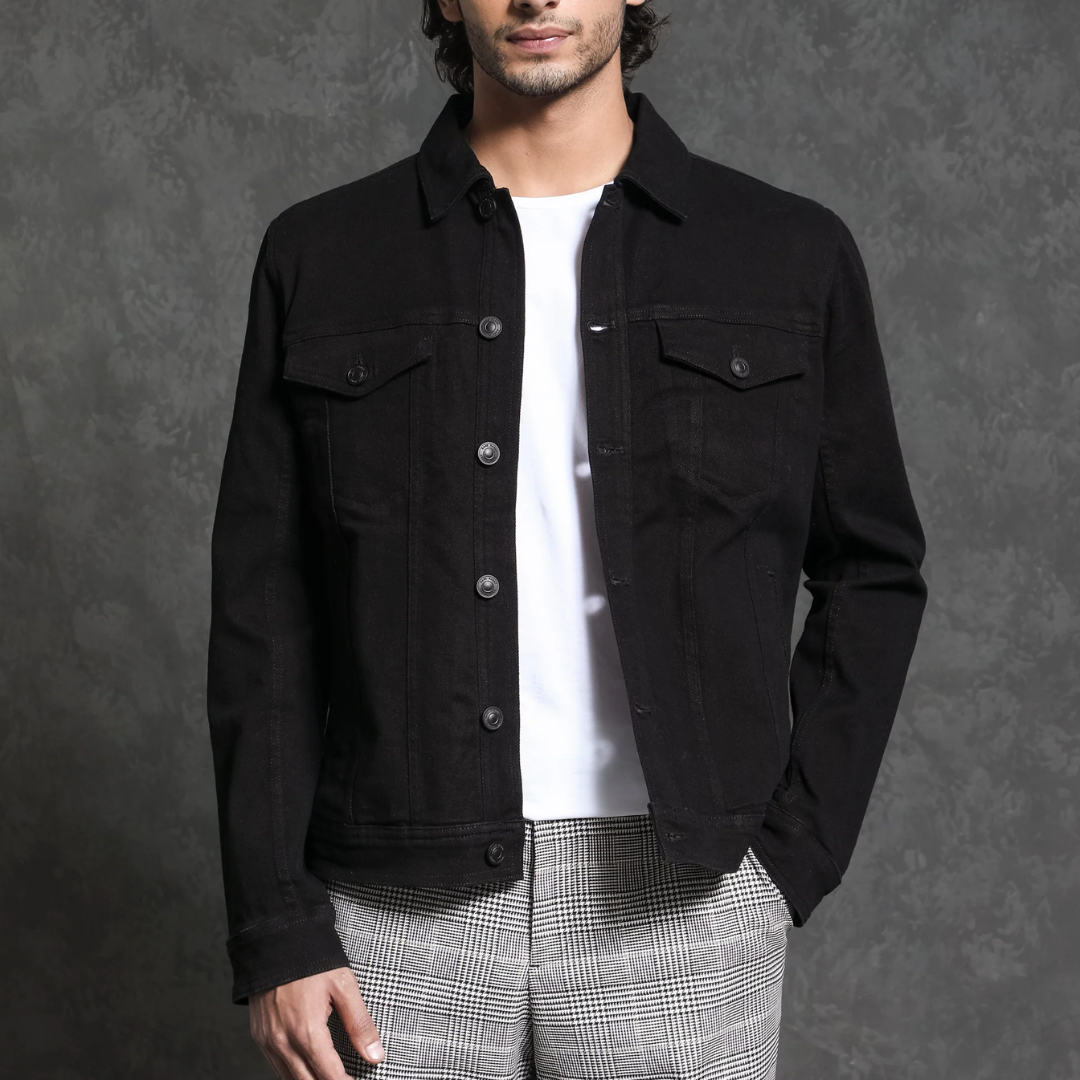 Men's Military Style Jacket with Button Front Closure and Multiple Pockets