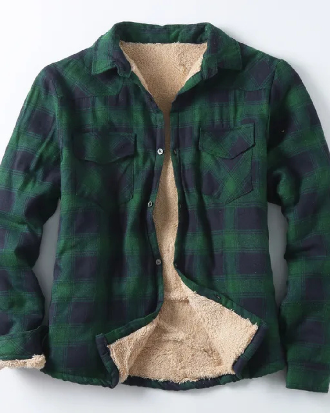 Men's Plaid Shirt Jacket with Button Front and Chest Pockets