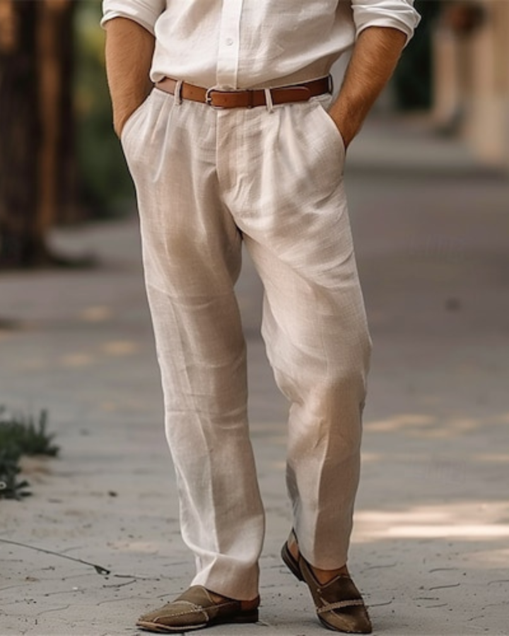 Men's Pleated Dress Trousers with High Waist and Straight Leg