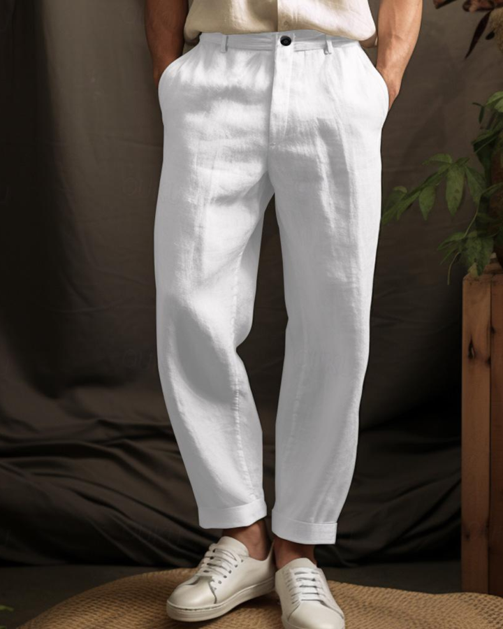 Men's Pleated Dress Trousers with High Waist and Straight Leg