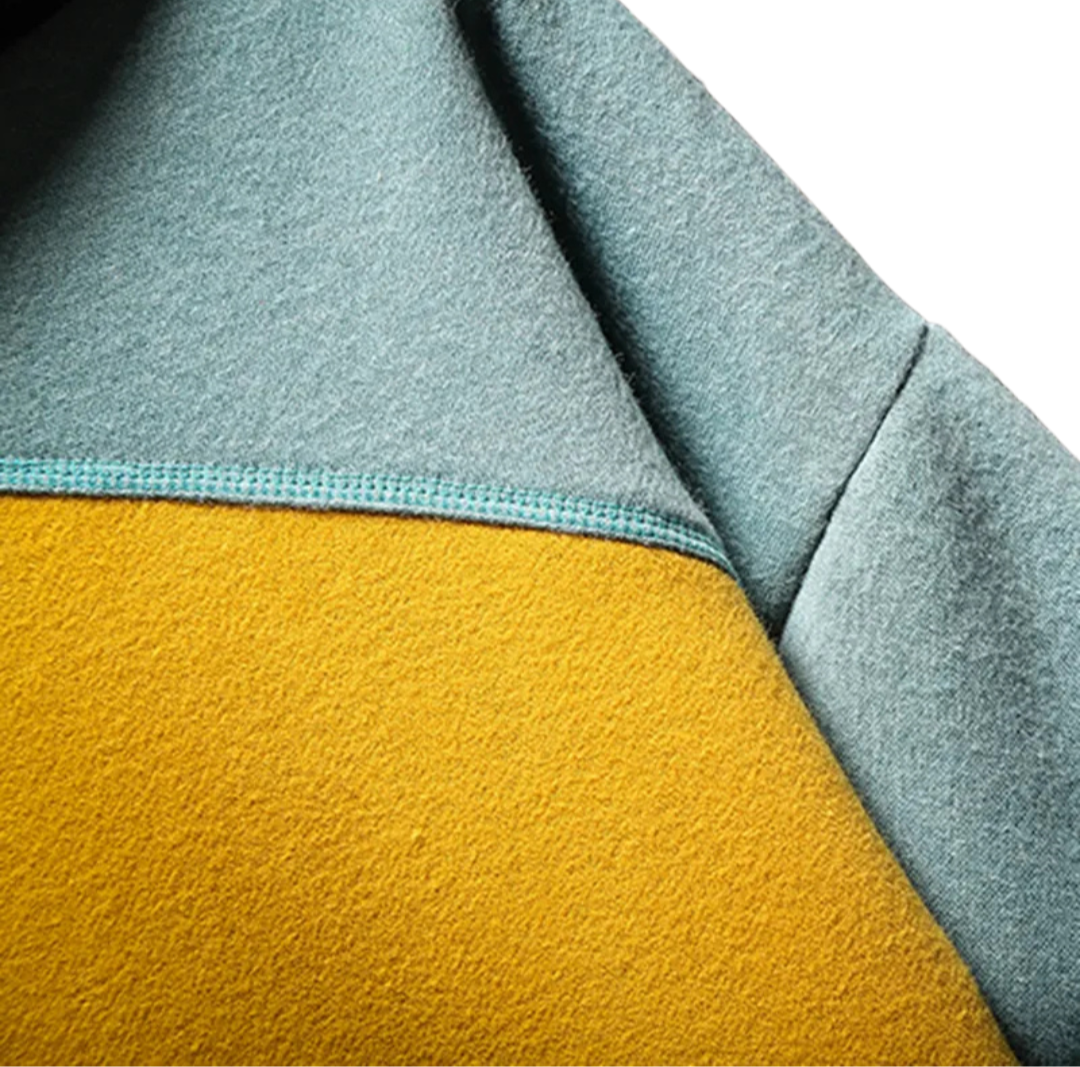 Men's Pullover Hoodie with Multi-Color Block Design and Kangaroo Pocket