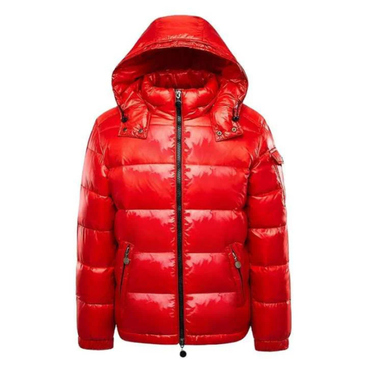 Men's Quilted Puffer Jacket with Attached Hood and Zip Closure