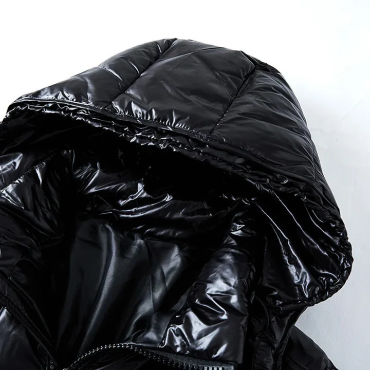 Men's Quilted Puffer Jacket with Attached Hood and Zip Closure