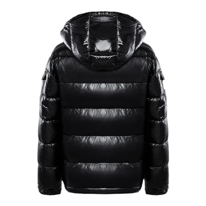 Men's Quilted Puffer Jacket with Attached Hood and Zip Closure