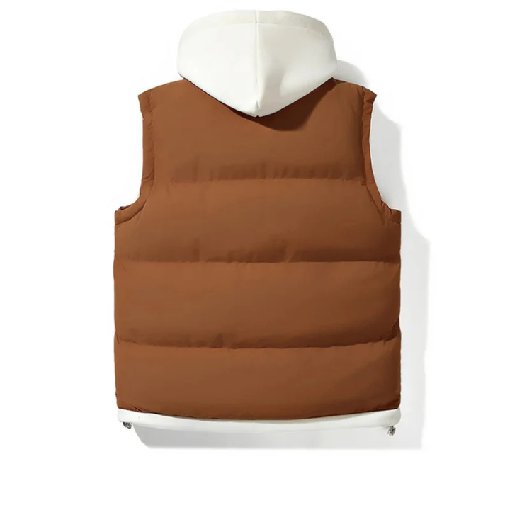 Men's Quilted Puffer Vest with Attached Hood and Zip Front Closure