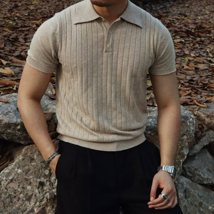 Men's Short Sleeve Knit Polo with Collar and Button Placket