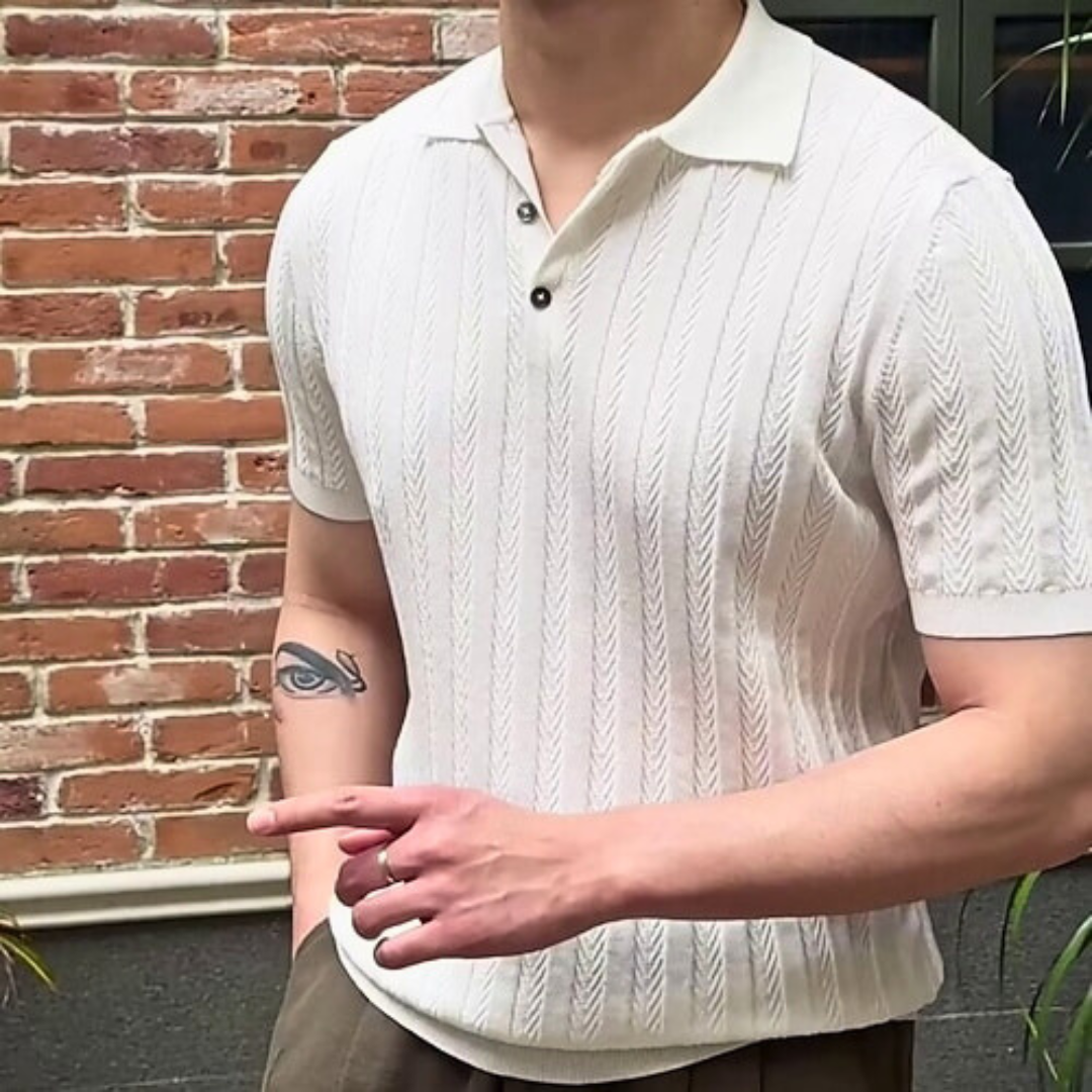 Men's Short Sleeve Knit Polo with Collar and Button Placket