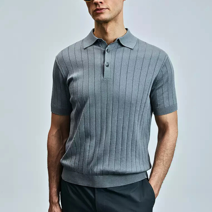 Men's Short Sleeve Knit Polo with Collar and Button Placket